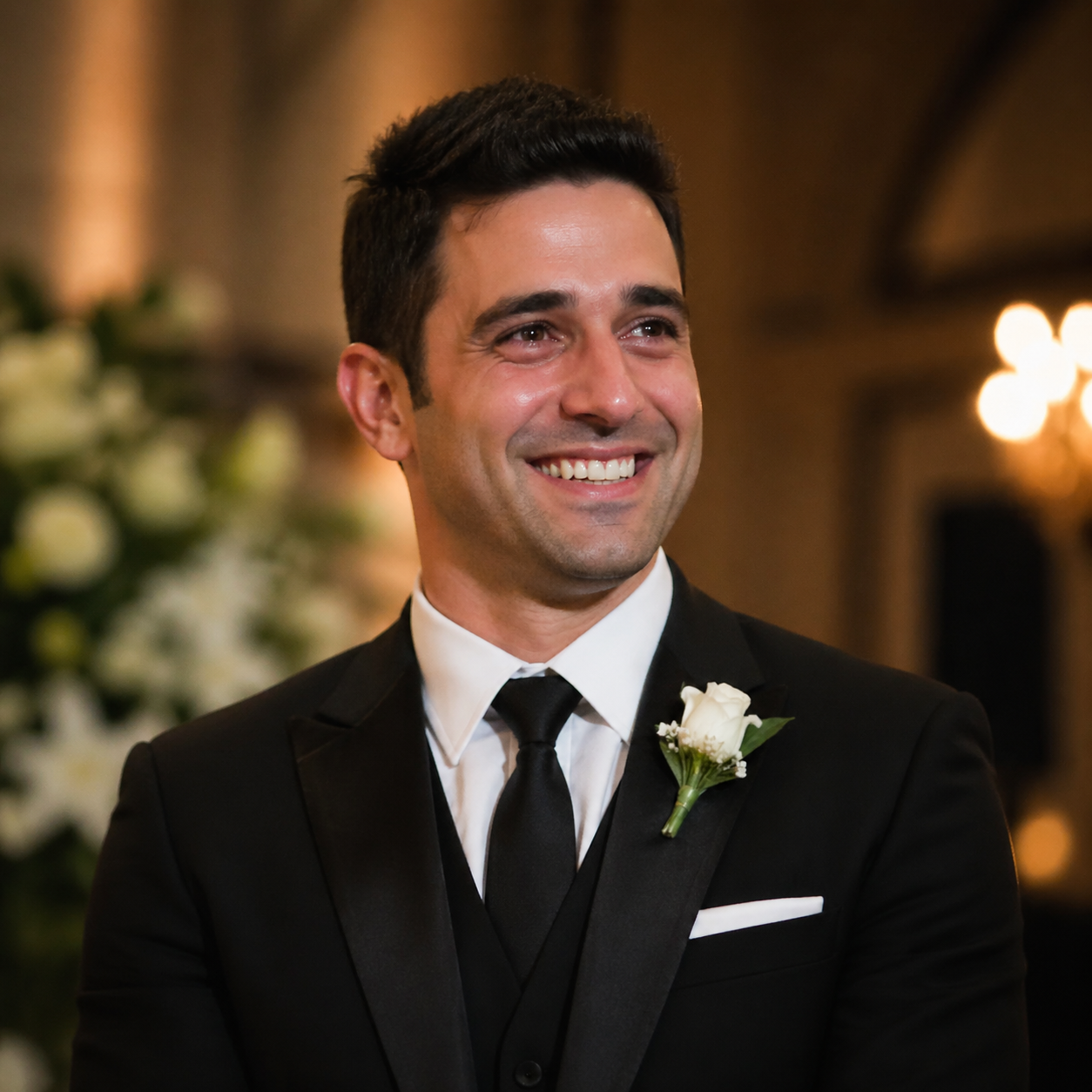 Groom who received a custom wedding song as a gift